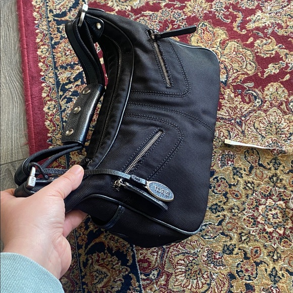 TOD’s Mickey Medium Black Nylon Shoulder Bag Genuine Leather Trim Made In Italy - Picture 11 of 11